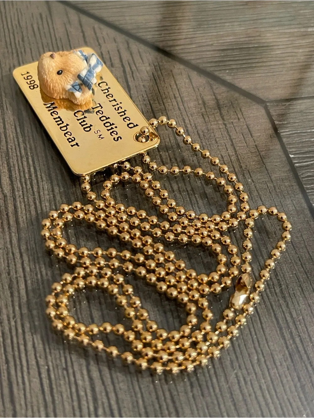 1998 Cherished Teddies Club Membear Ball Chain with Tag Necklace